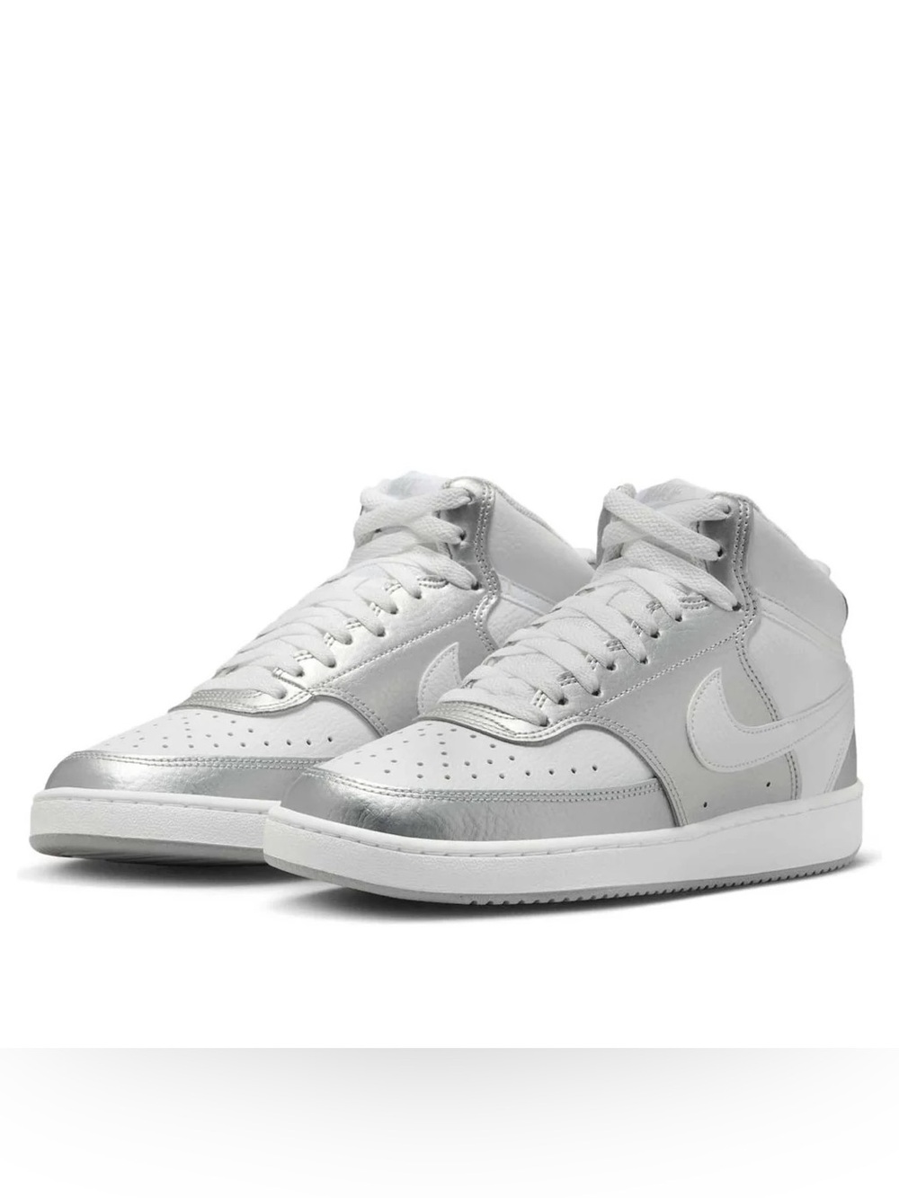 Nike Women's White and Silver Mid-Top Athletic Sneakers